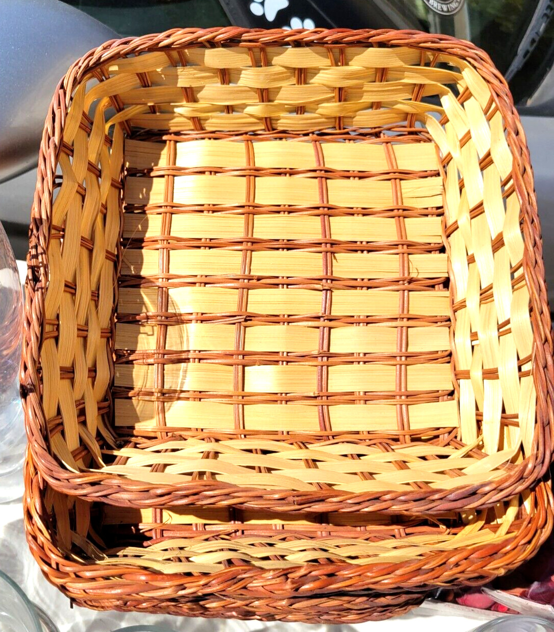 10 PIECE SQUARE BAMBOO VANITY HOLIDAY CRAFT BASKETS NOS