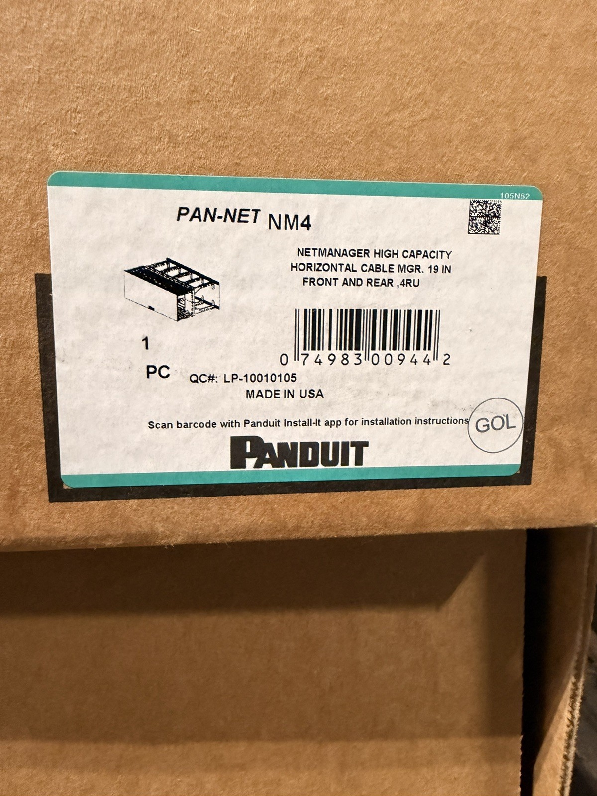 PANDUIT NM4 4RU FRONT AND REAR NETMANAGER HIGH-CAPACITY HORIZONTAL CABLE MANAGER