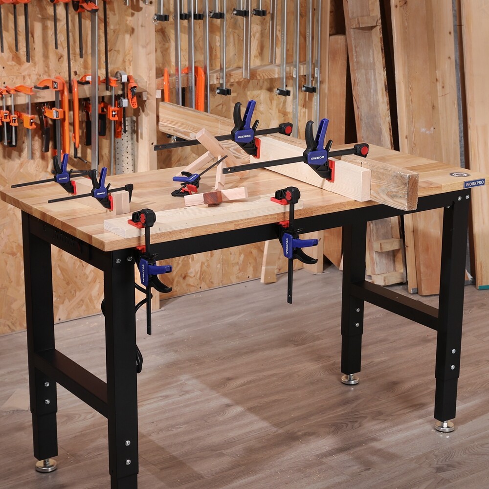 Workpro 48" Workbench Adjustable Height Work Table 1500LBS Load Rubber Wood Top