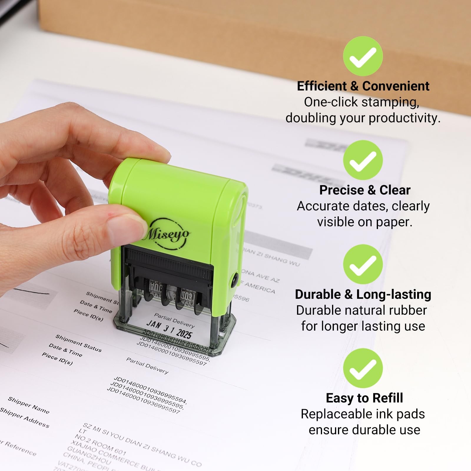 Self Inking Date Stamp - Green (2 Black Refill Ink pad Included)