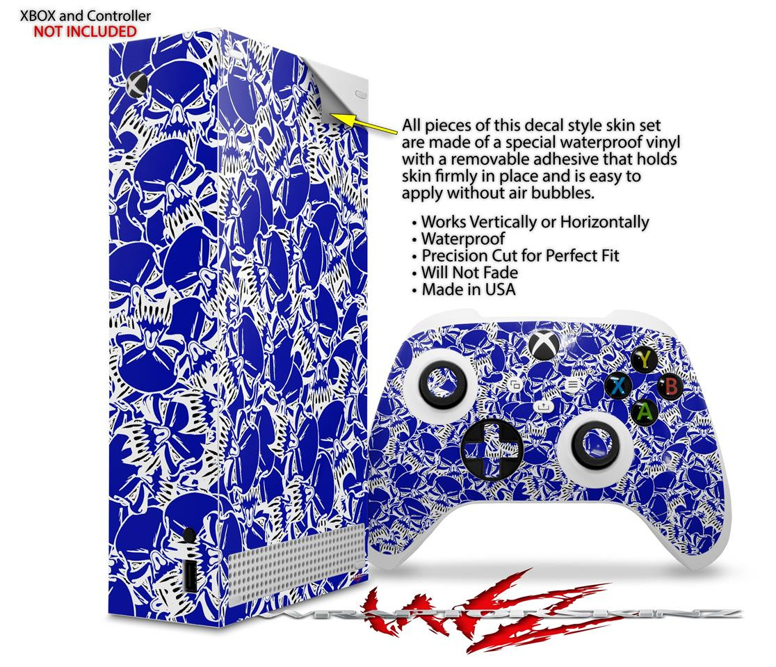 Skin Wrap for XBOX Series S Console Controller Scattered Skulls Royal Blue