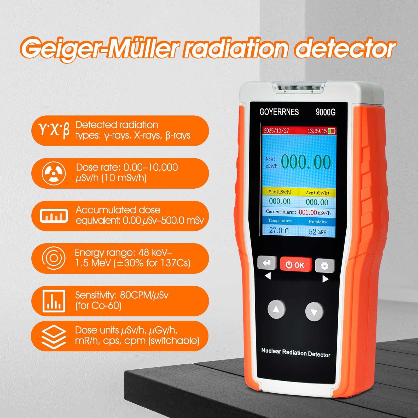 Geiger Counter Nuclear Radiation Detector  X γ β Ray Radioactivity Tester Meter