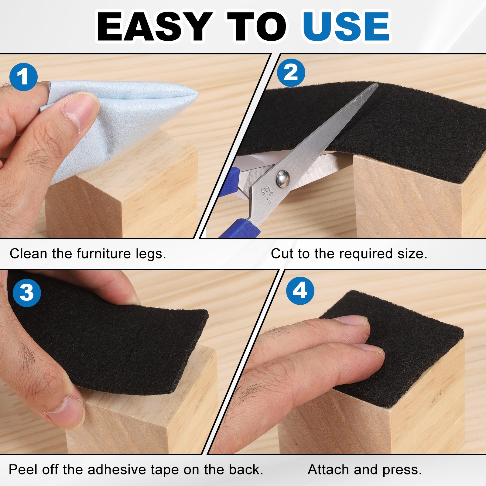 2 Roll Felt Furniture Pads 39"x1.6"x0.12" Non-Slip Floor Protectors Black