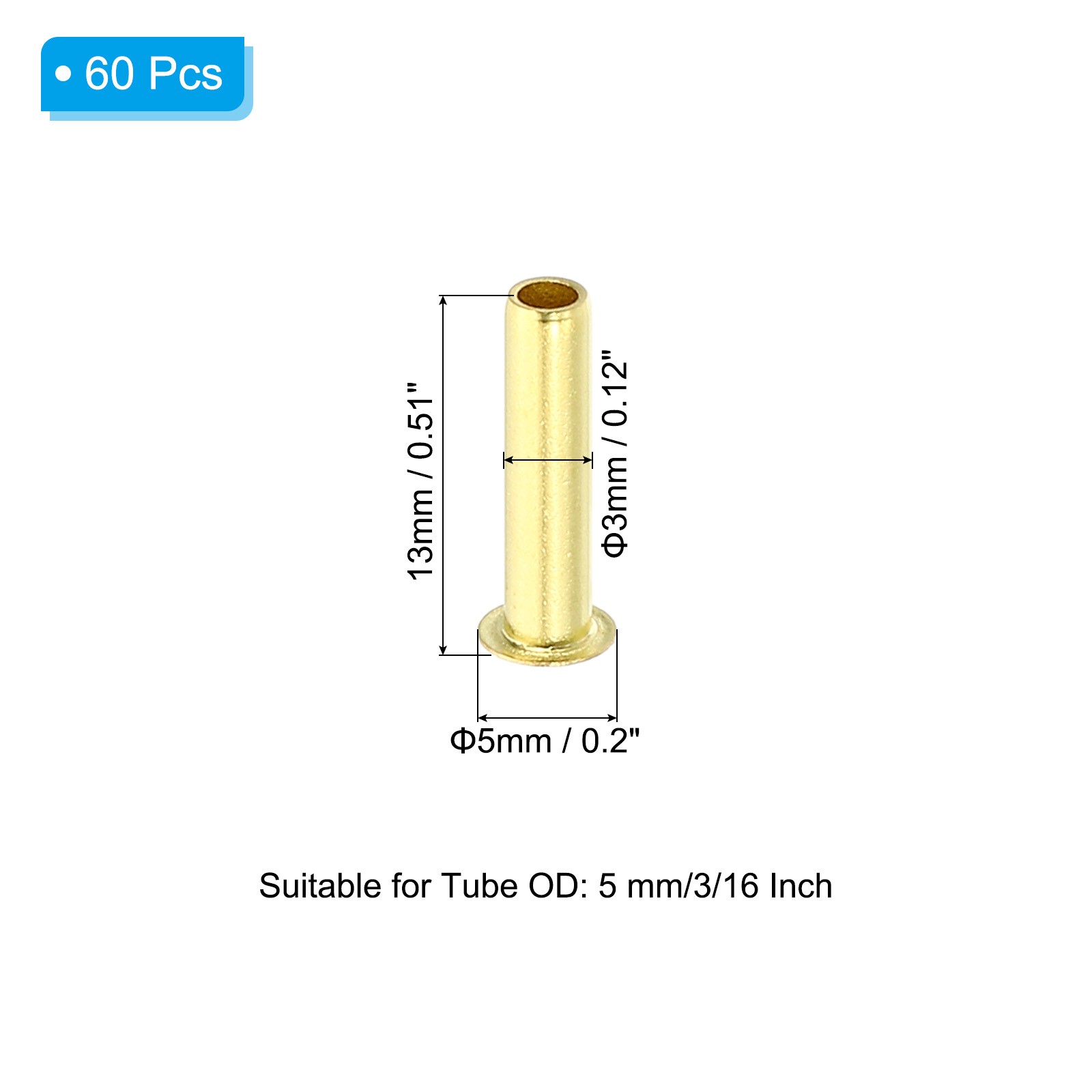 60Pcs Brass Compression Insert Compression Insert Tube Support for 3/16" OD Tube