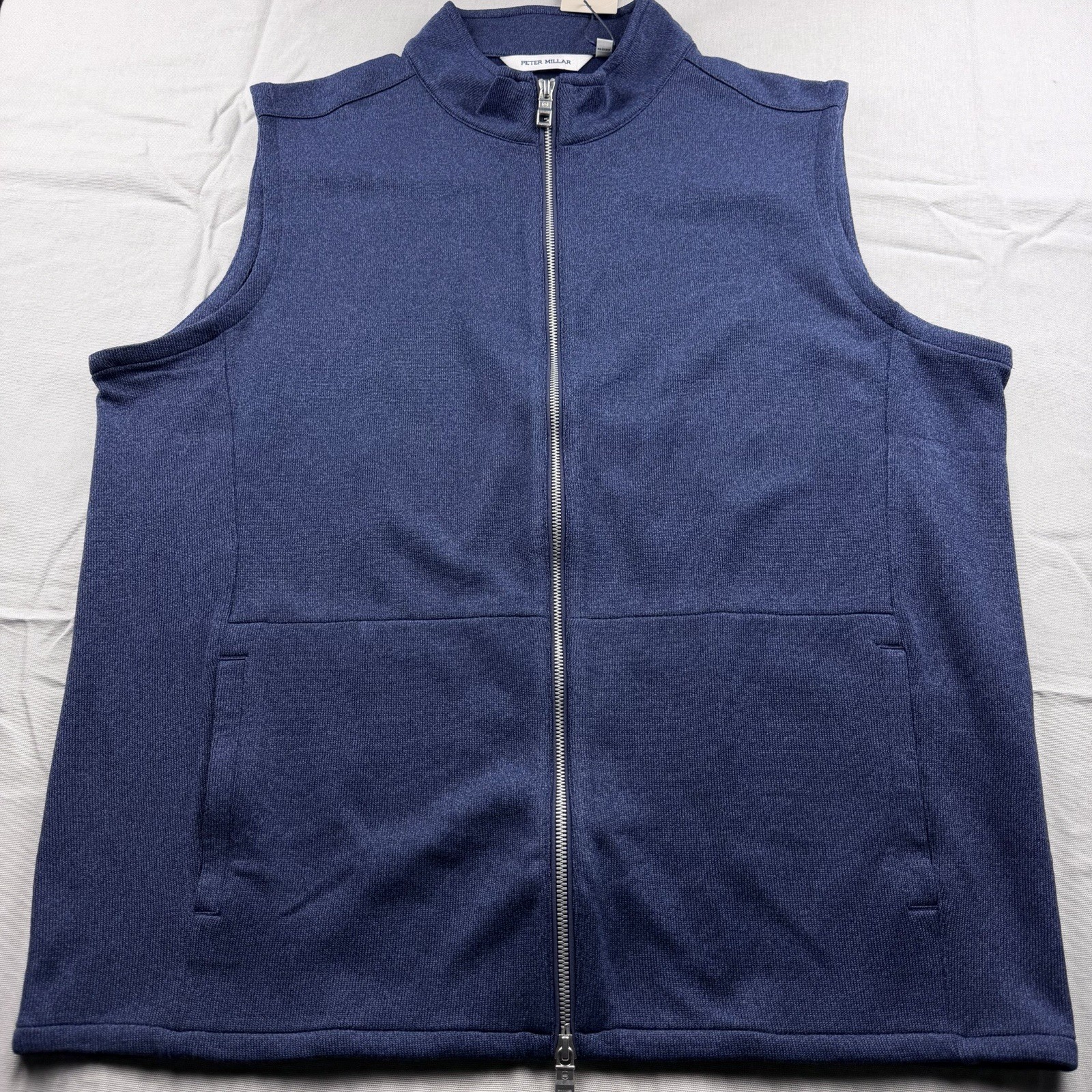 Peter Millar Crown Performance Fleece Full Zip Vest Jacket Navy Blue XL $155