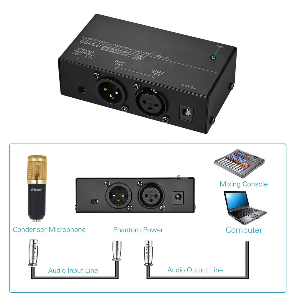 PS400 Universal Microphone Phantom Power Supply 12V/48V Ultra-compact Condenser