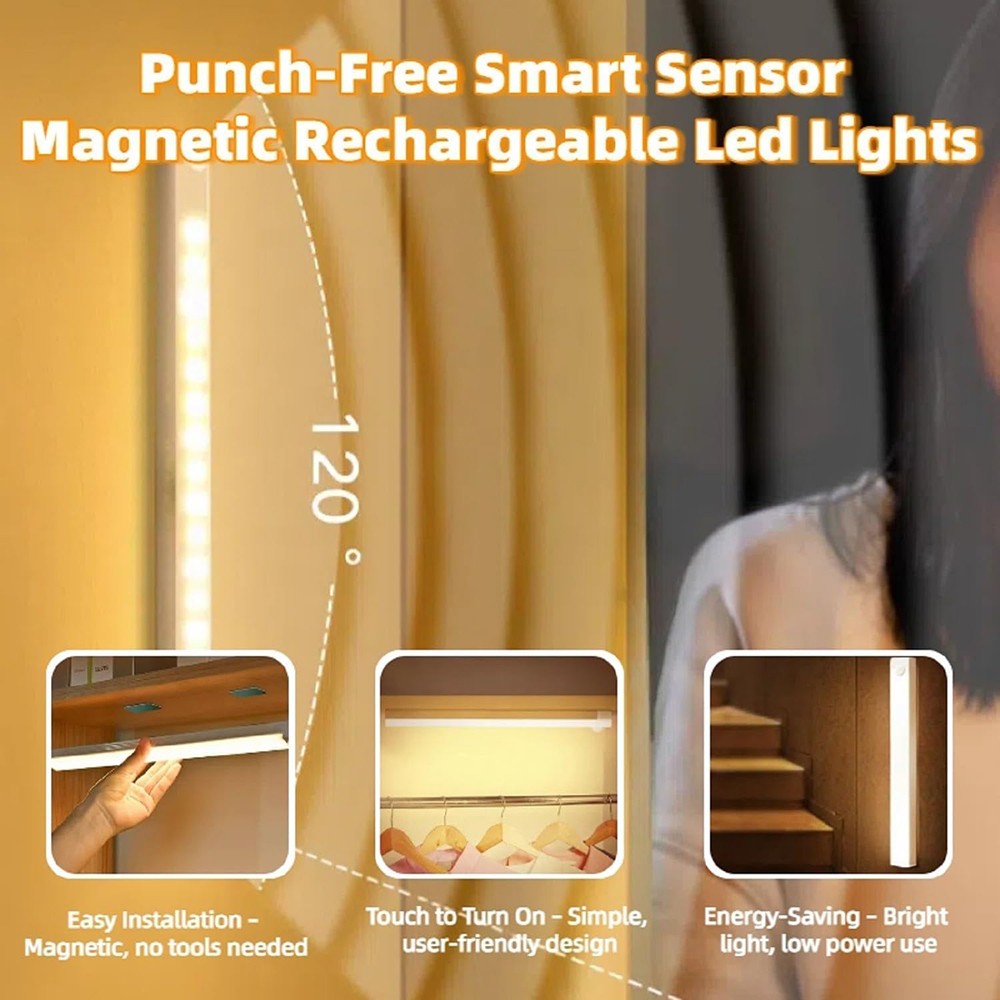 8-Pack LED Under Cabinet Lights, Rechargeable Motion Sensor, 3 Color Dimmable