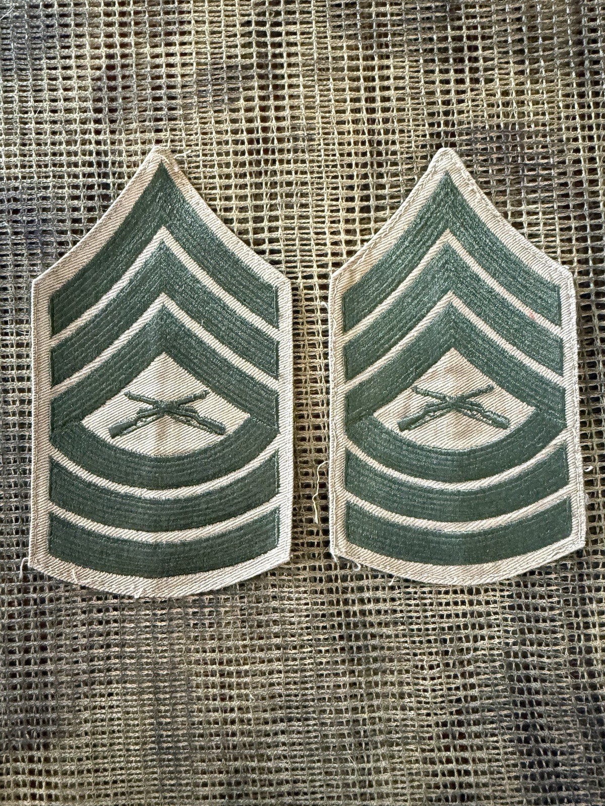 US Marine Corp Master Sergeant MSGT Chevron Set Khaki Worn/sewn