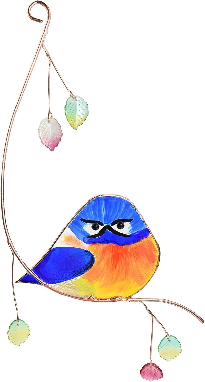 Grumpy Owl Stained Glass Suncatcher Bluebird Stained Window Painting Bird
