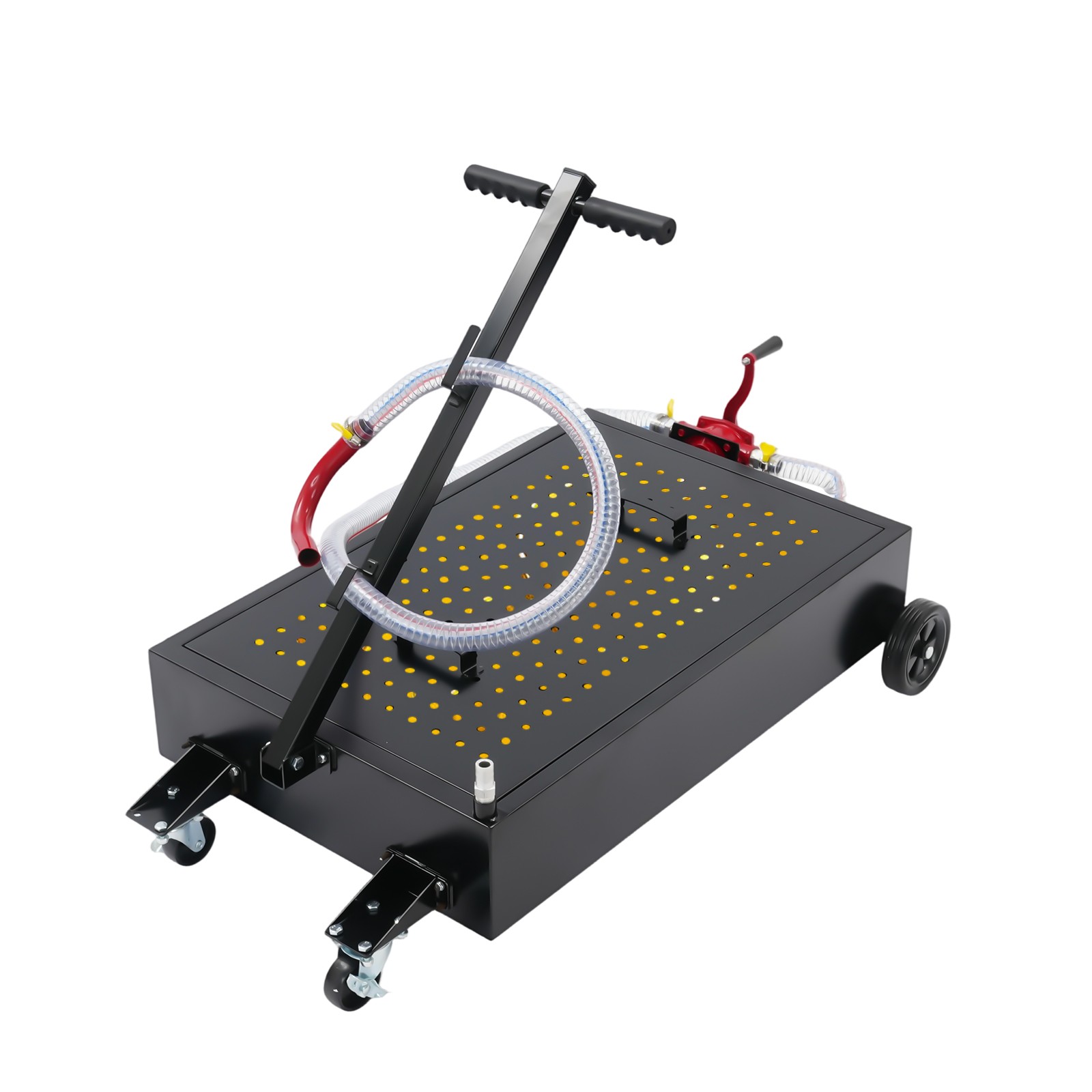 Large 17-Gallon Oil Drain Pan with Manual Pump & Hose for Easy Use