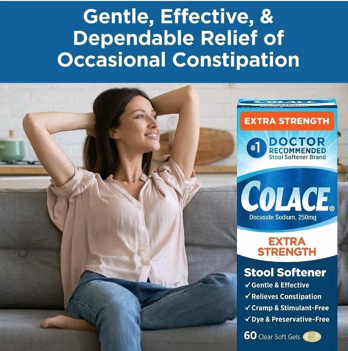 Colace Extra Strength Stool Softener Gentle Constipation Relief 250mg 60Soft Gel