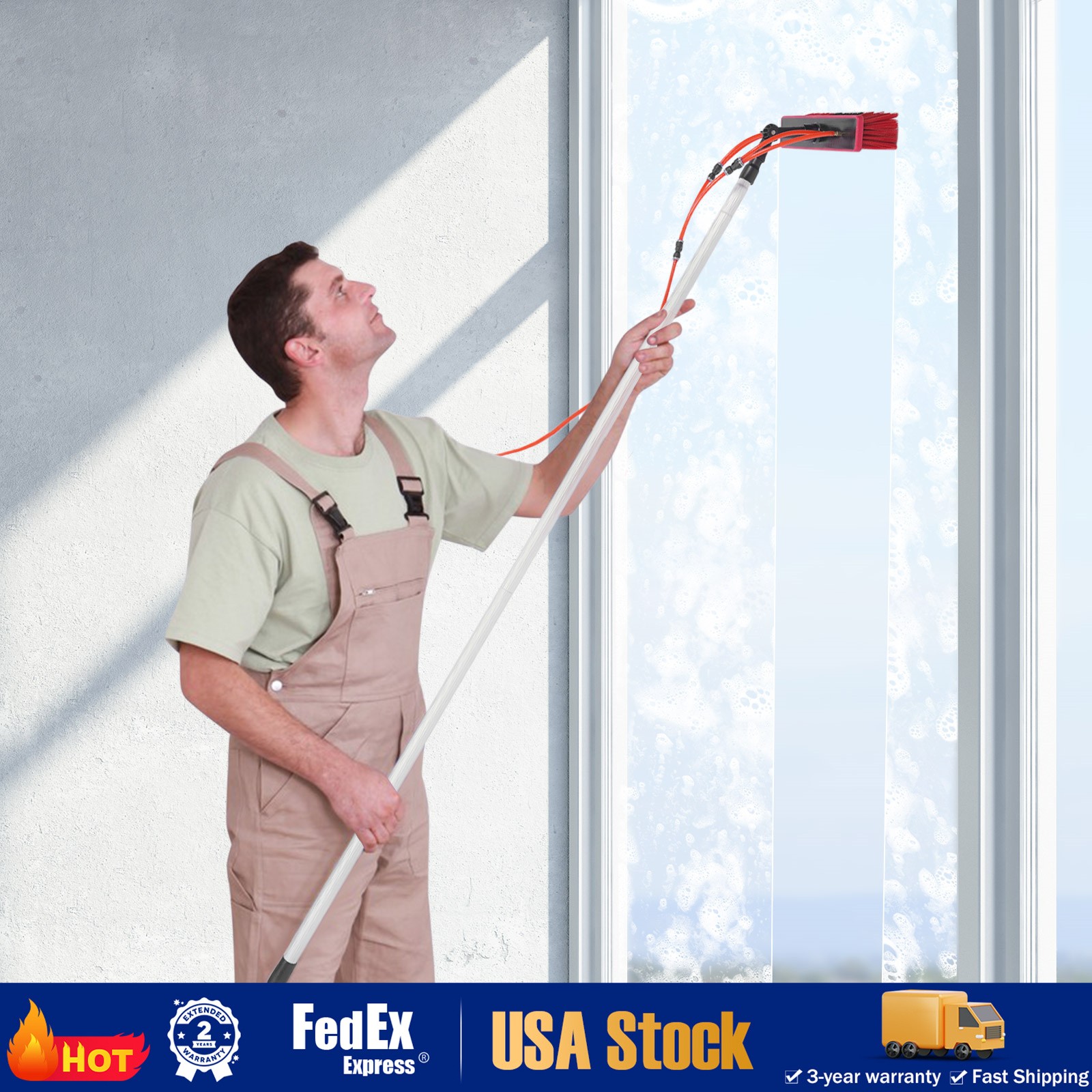 26FT Water Fed Pole Kit with Brush for Window and Solar Panel Cleaning