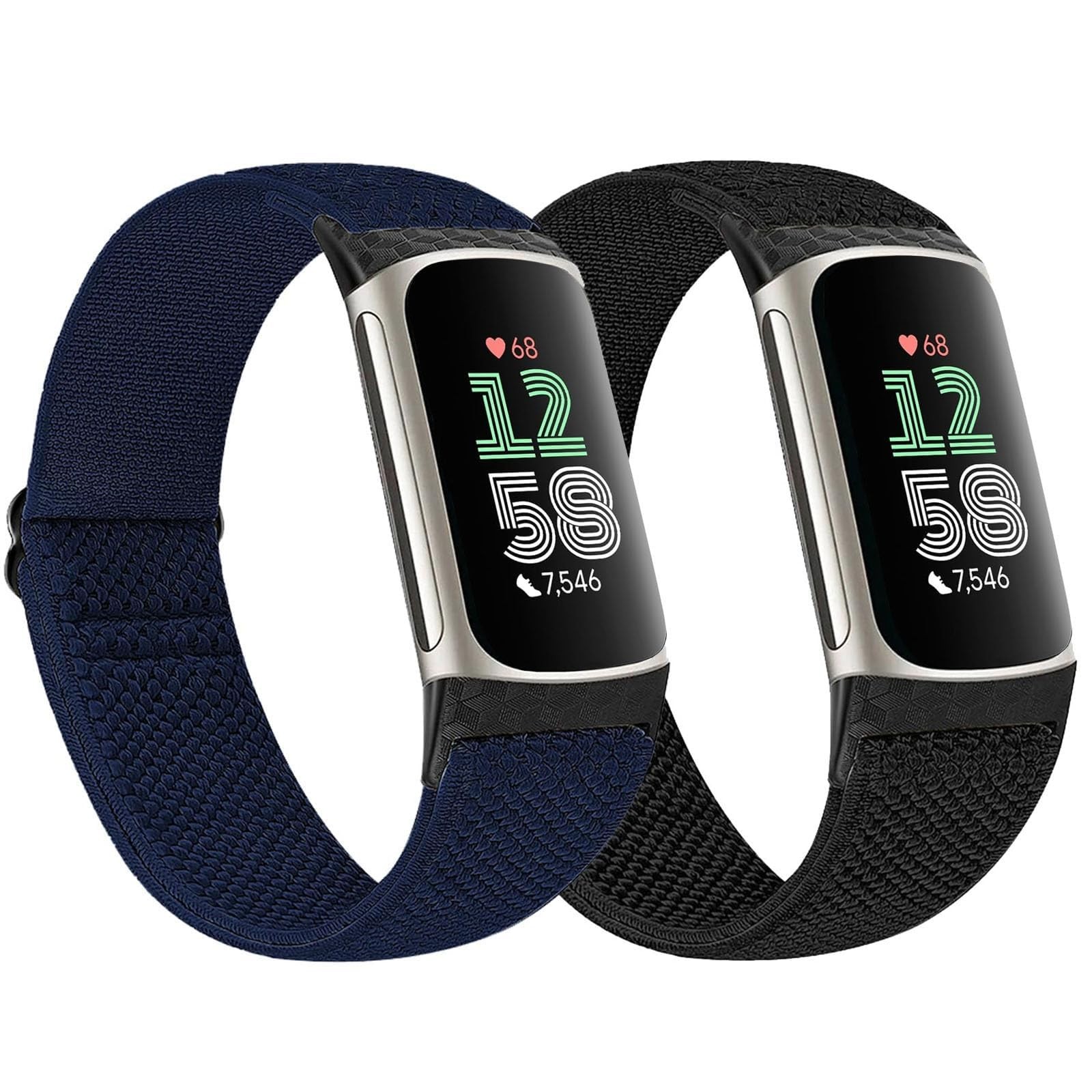 2 Pack Elastic Nylon Bands Compatible with Fitbit Charge 6 / Fitbit Charge 5,...