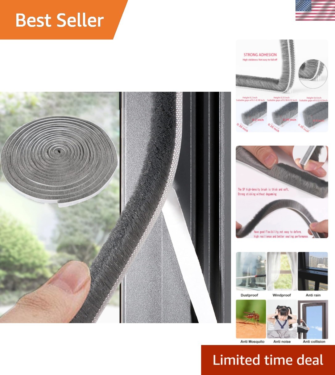 33 Ft Gray Self-Adhesive Soundproofing Weather Stripping for Doors and Window...