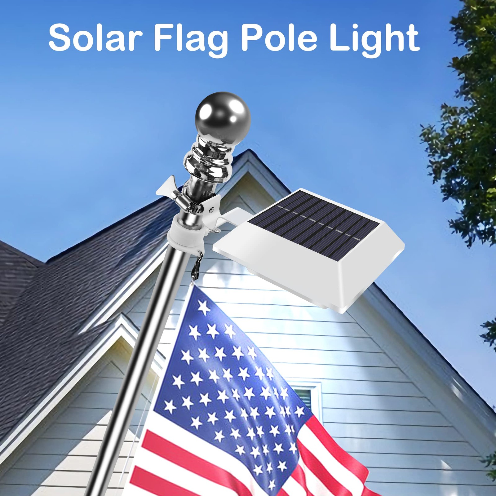 Solar Flag Pole Light, Bright White 6000k Flagpole Light Upgrade Solar Powere...