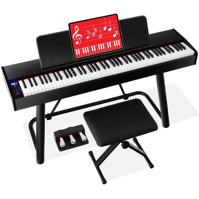 (sky6604) 88-Key Weighted Full Size Digital Piano Set w/ U-Stand, 3 SusPedal-Blk