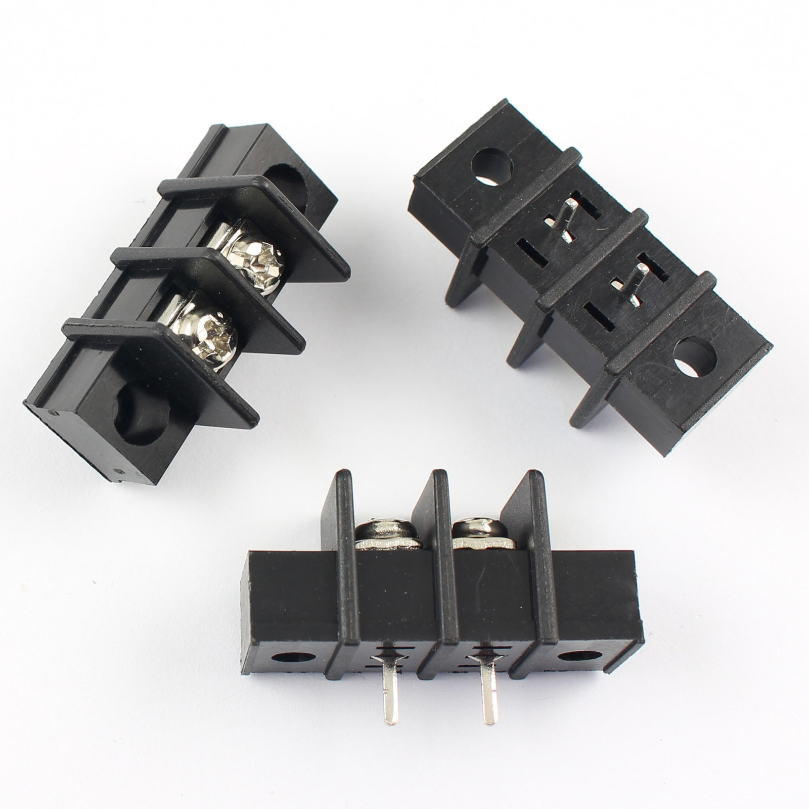 10Pcs Black 7.62mm Pitch 2 Pin  Barrier Terminal Block Connector With Screw Hole