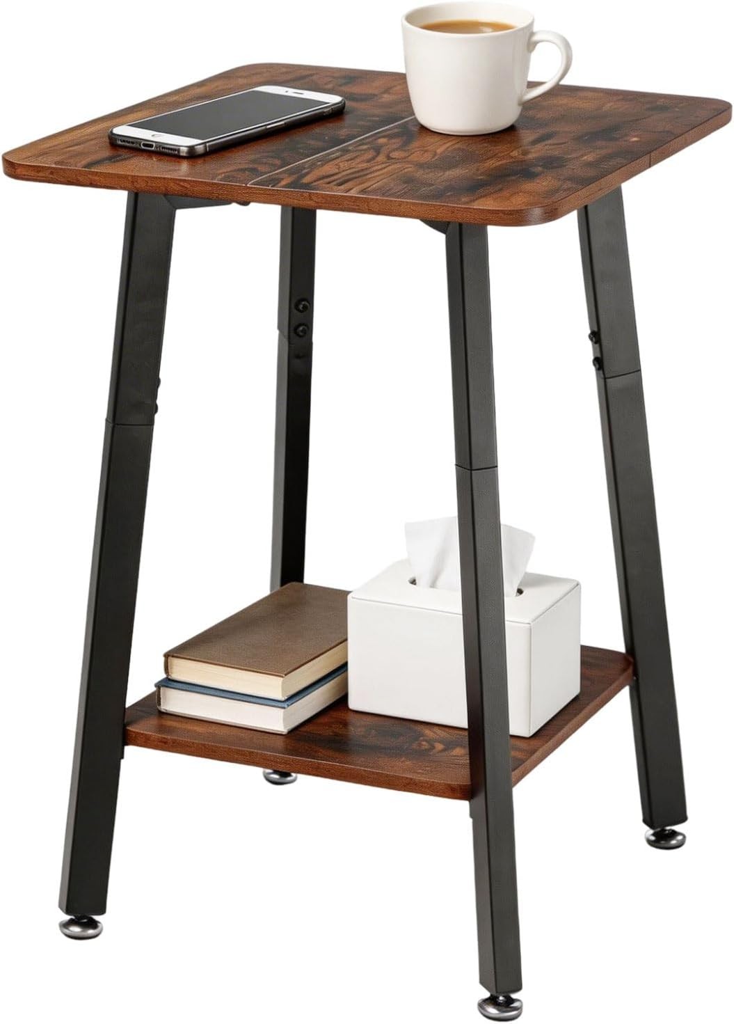 2-Tier Small Side Table Living Room End Table W/ Storage Shelf Wood & Metal