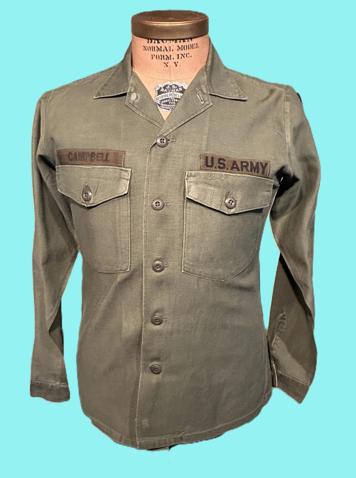 Vintage 80s-90s US Army Gulf War Era Olive Green Cotton Long Sleeve Shirt