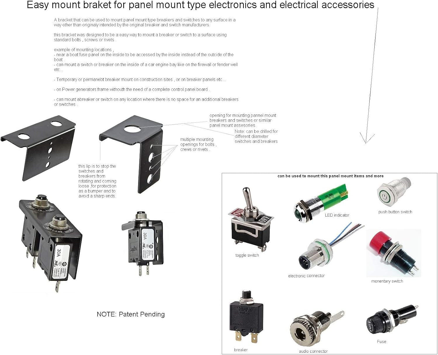 Universal Mounting Bracket For Panel Push Button Breakers Toggle Switches Fus...