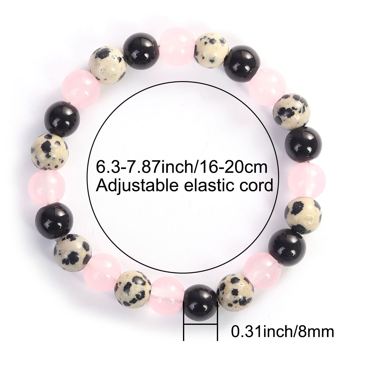 Rose Quartz Style Obsidian Dalmatian Stone Bead Bracelet Women Handmade Jewelry