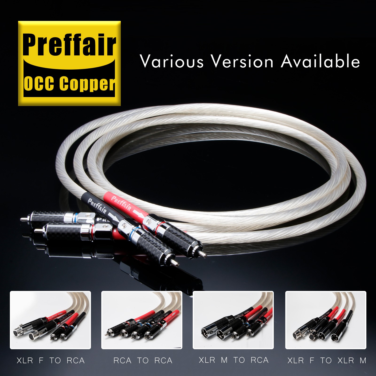 Pair XLR to RCA Rhodium Plated Plug Hi-end OCC Silver Plated Audio Cable