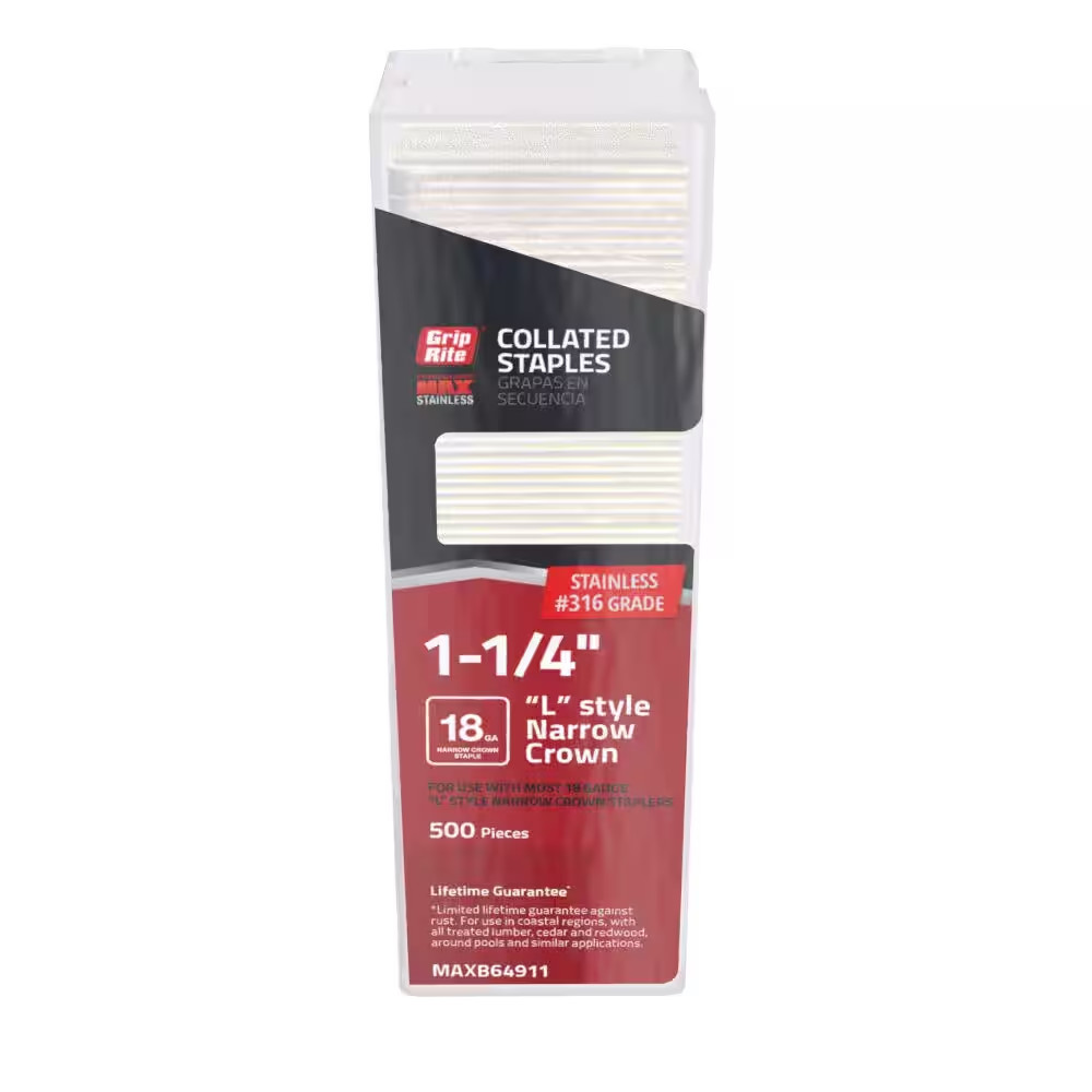 1/4 In. X 1-1/4 In. 18-Gauge Adhesive Collated 304 Stainless Steel L-Style Narro