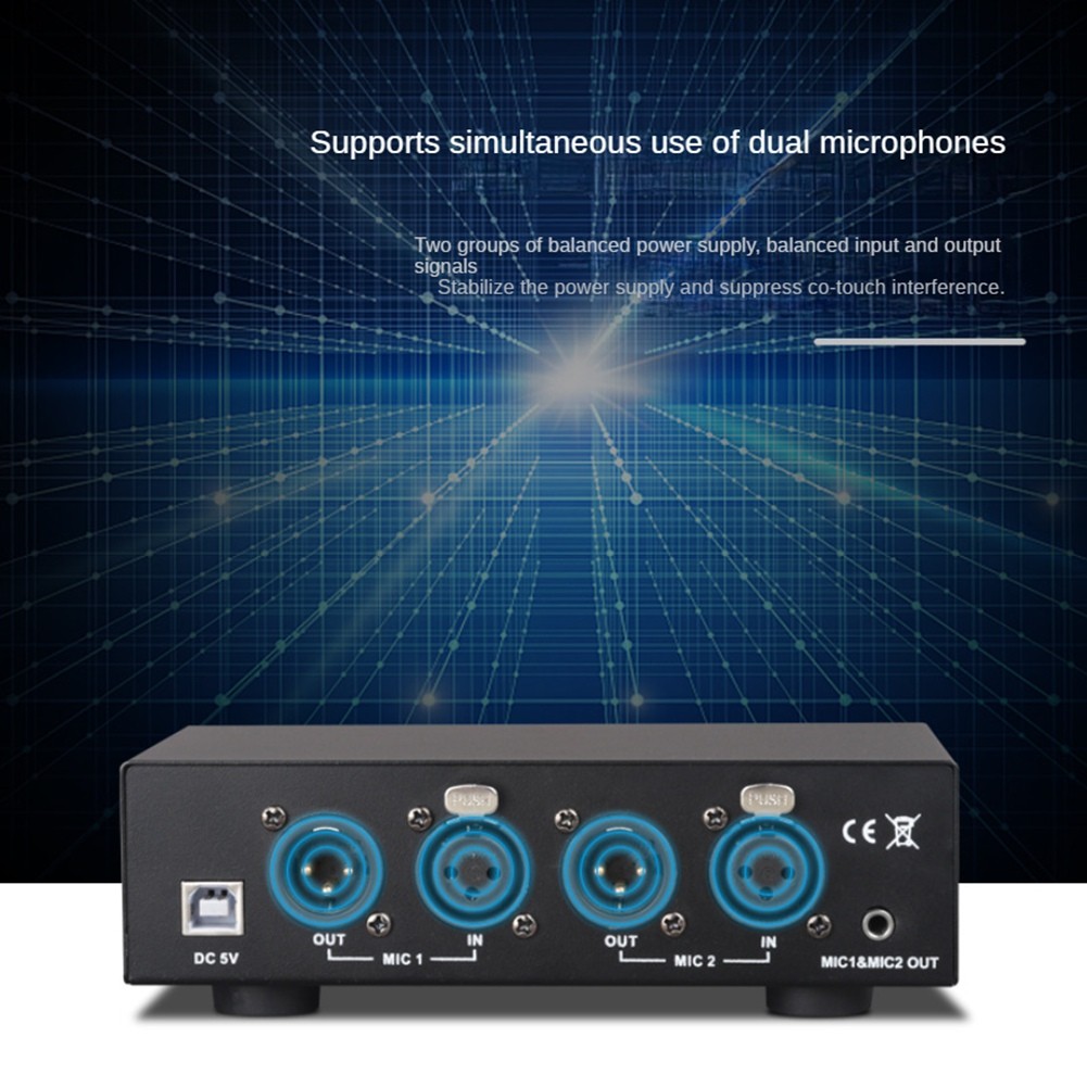 2 Channel 48V Phantom Supply, Universal Compact Phantom for Condenser2998