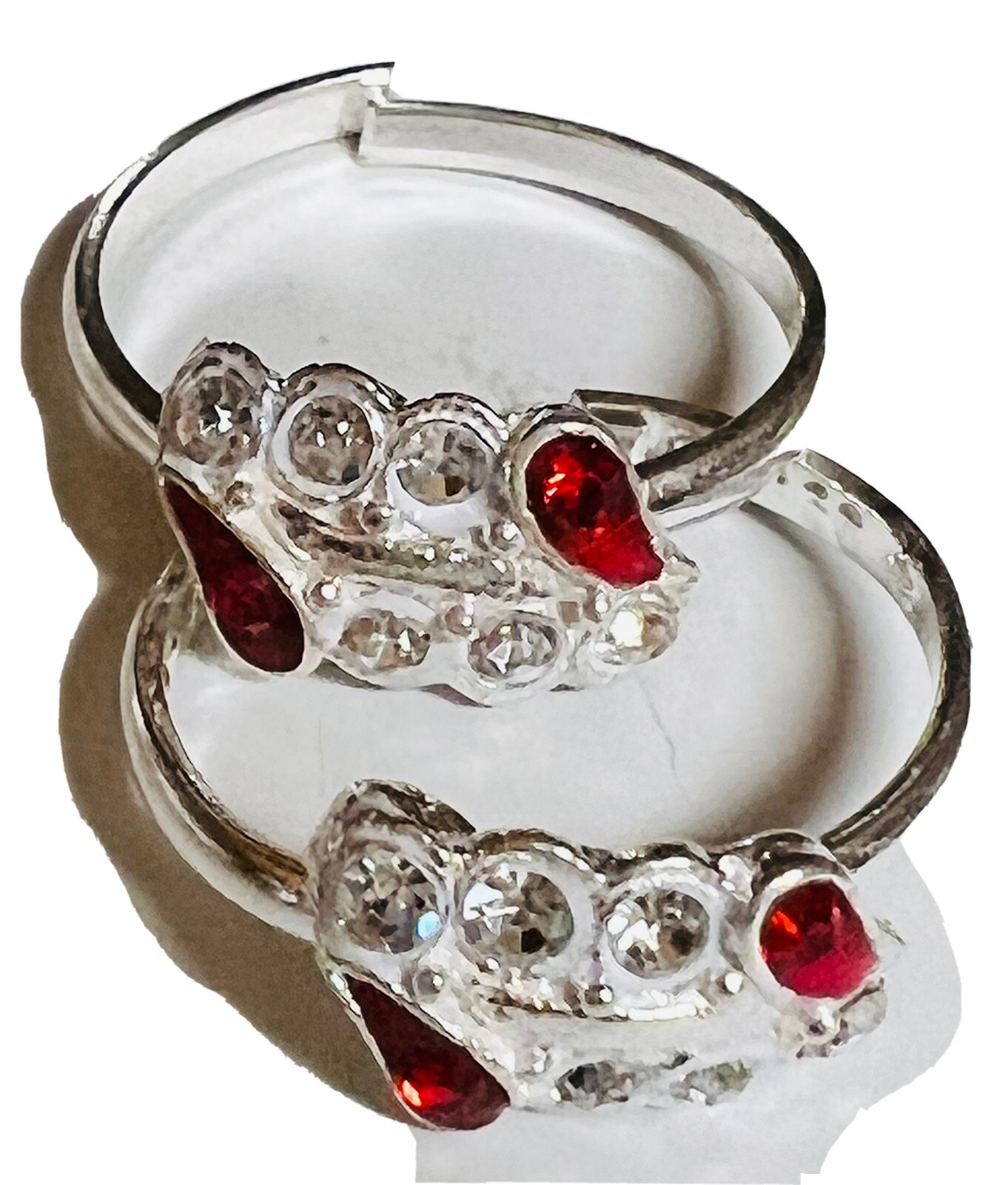 Red OVAL CRYSTAL 925 Sterling Silver Toe Ring Pair India Bichiya ADJUSTABLE