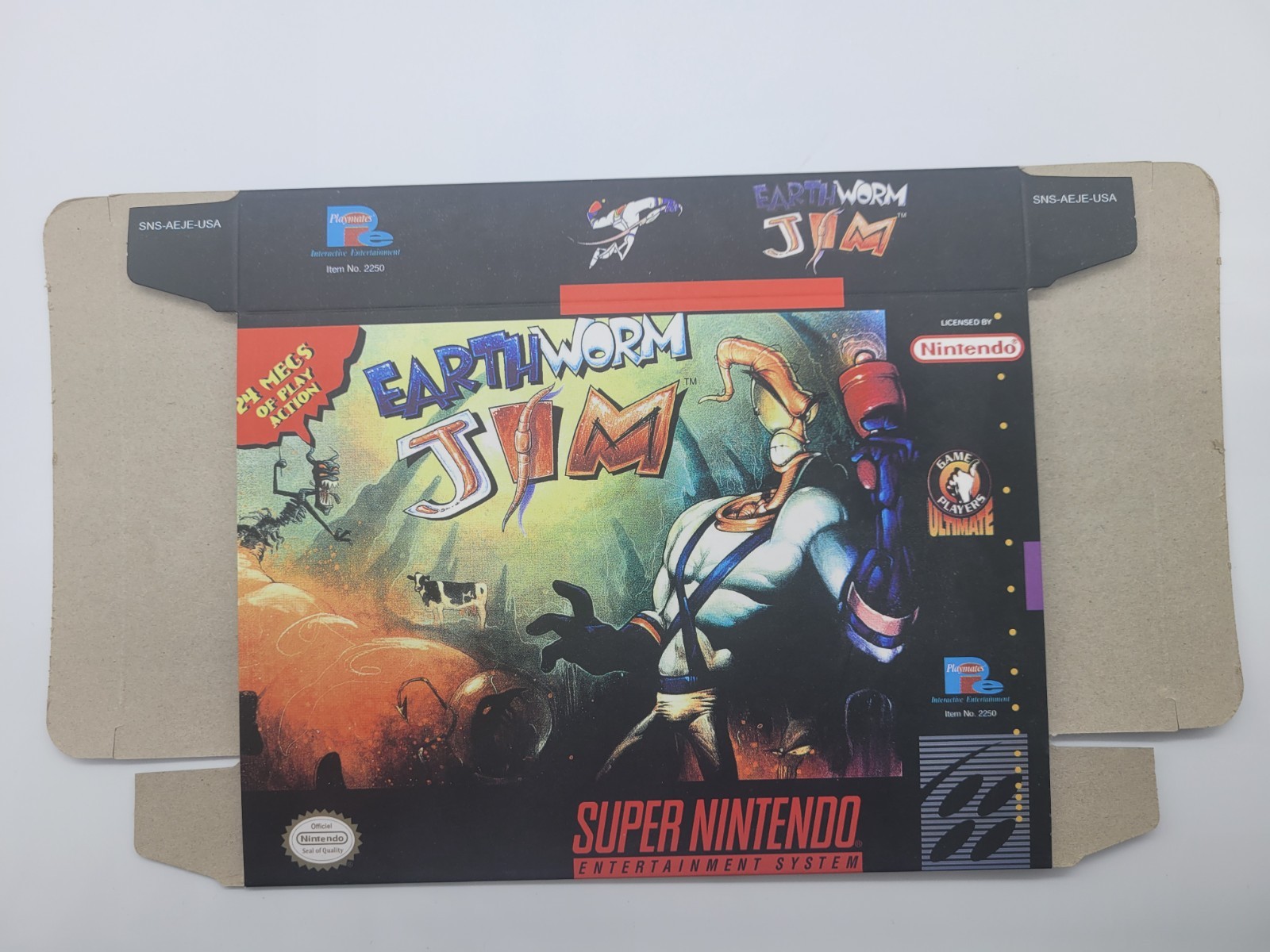 Earthworm Jim Super SNES Box Only Replacemnt Box Inserts + Clear Case