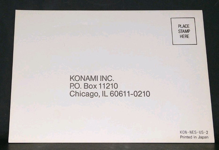 Konami Nes Registration Card KON-NES-US-2. No Creases No Stains. Free Shipping!!