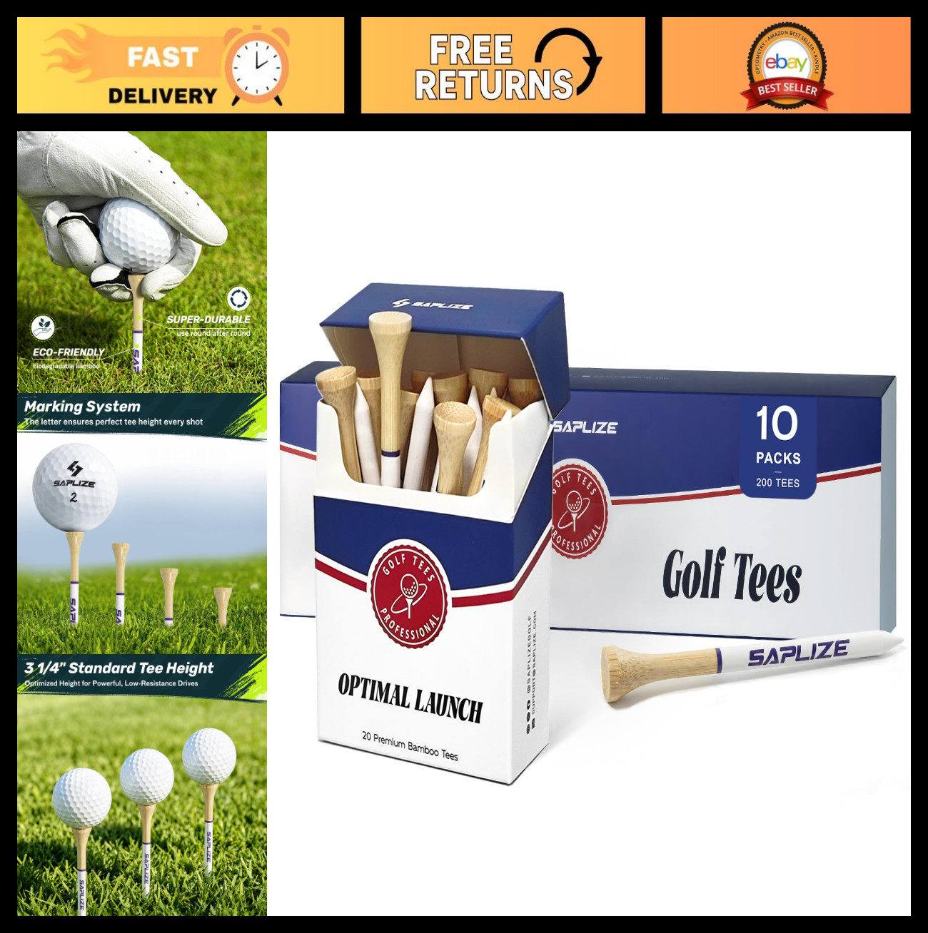 Father's Day Golf Gift - 4/10 Pack Bamboo Golf Tees Set (80/200pcs, 3 1/4") - Fu