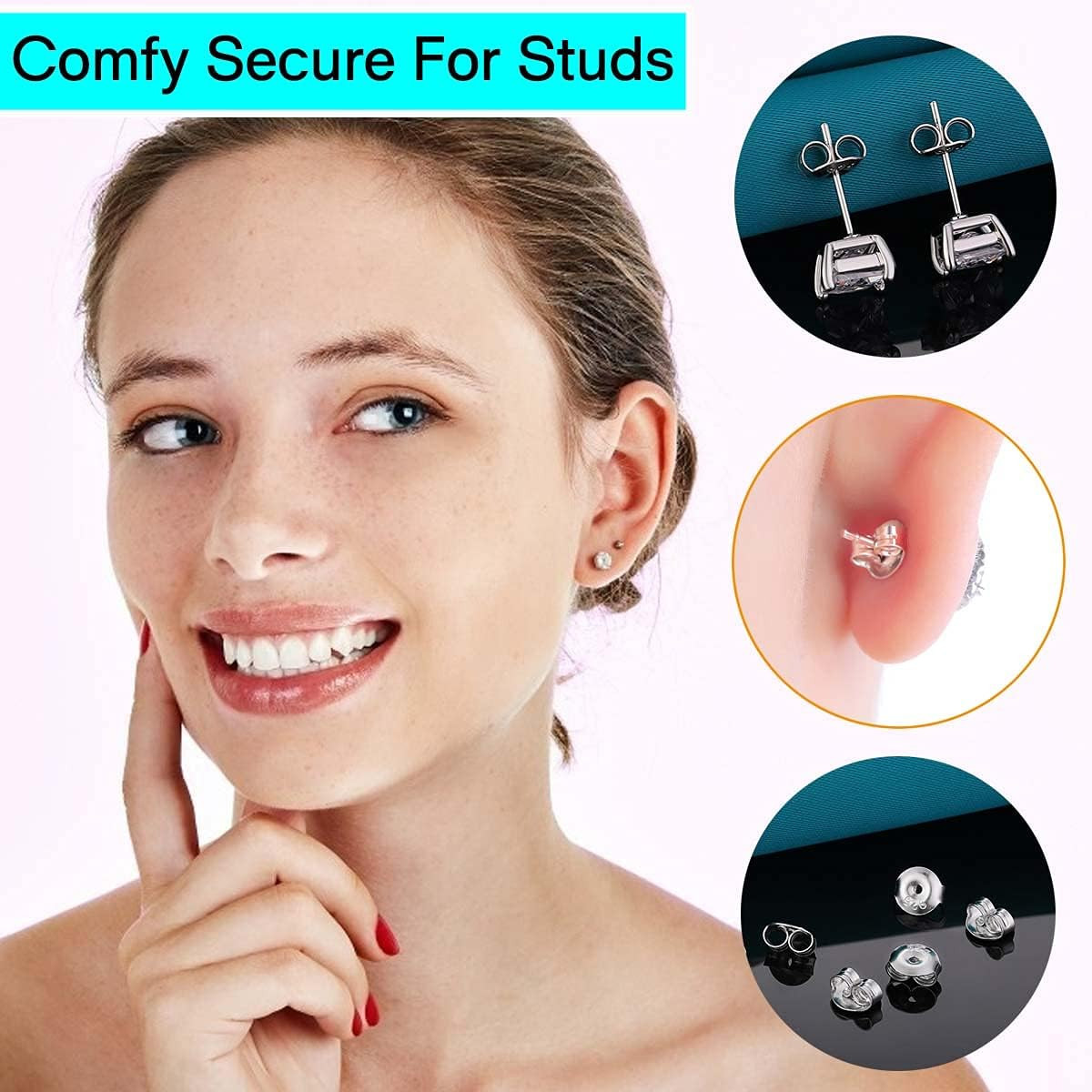 14K Silver Earring Backs, 6 Pairs Adjustable for Droopy Ears, Hypoallergenic
