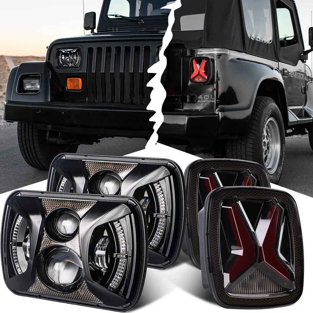 Combo 5x7" LED Headlights + Rear Tail Lights Kit For Jeep Wrangler YJ 1987-1995