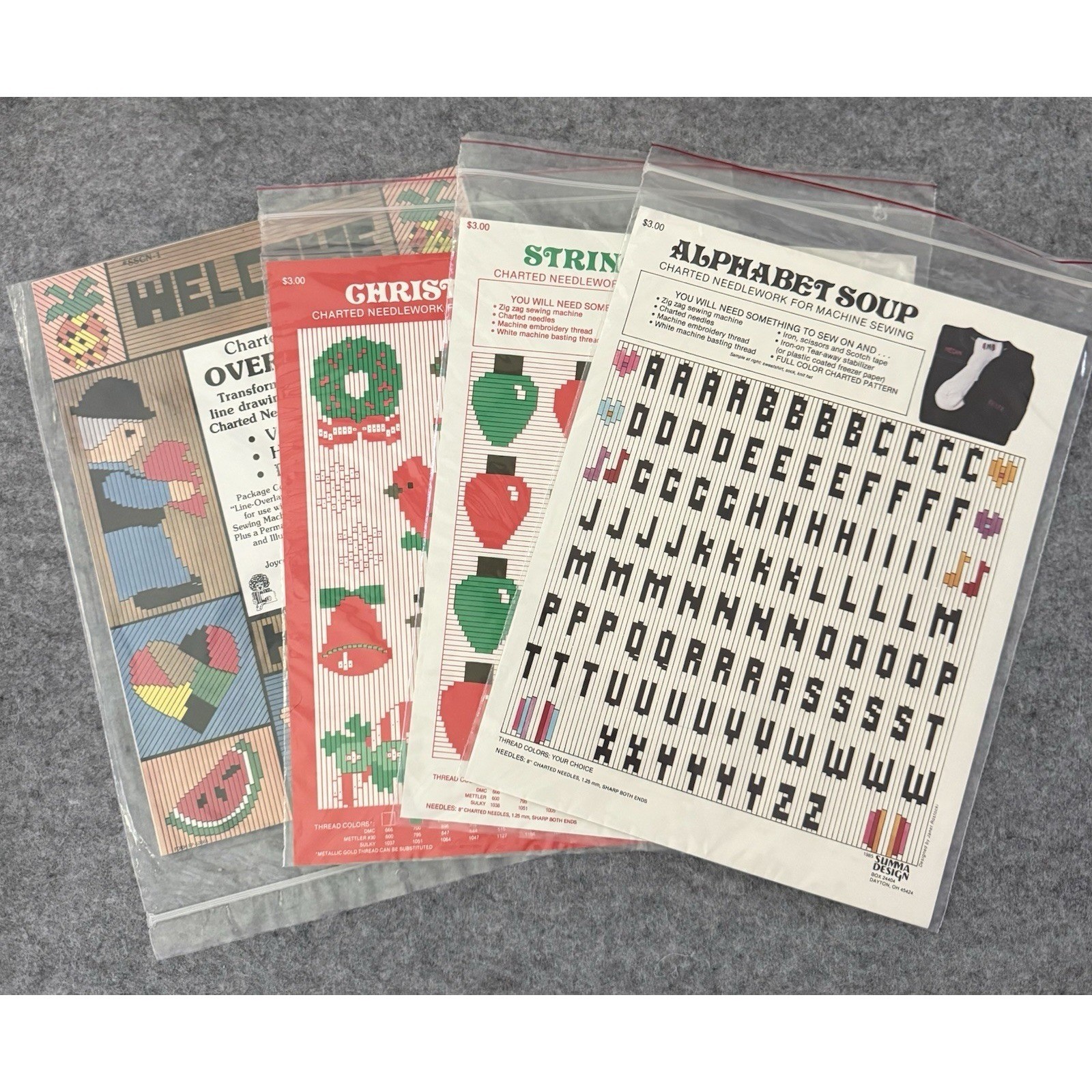 Charted Line Overlays & Summa Design Charted Needlework Pattern Leaflet Lot Of 4