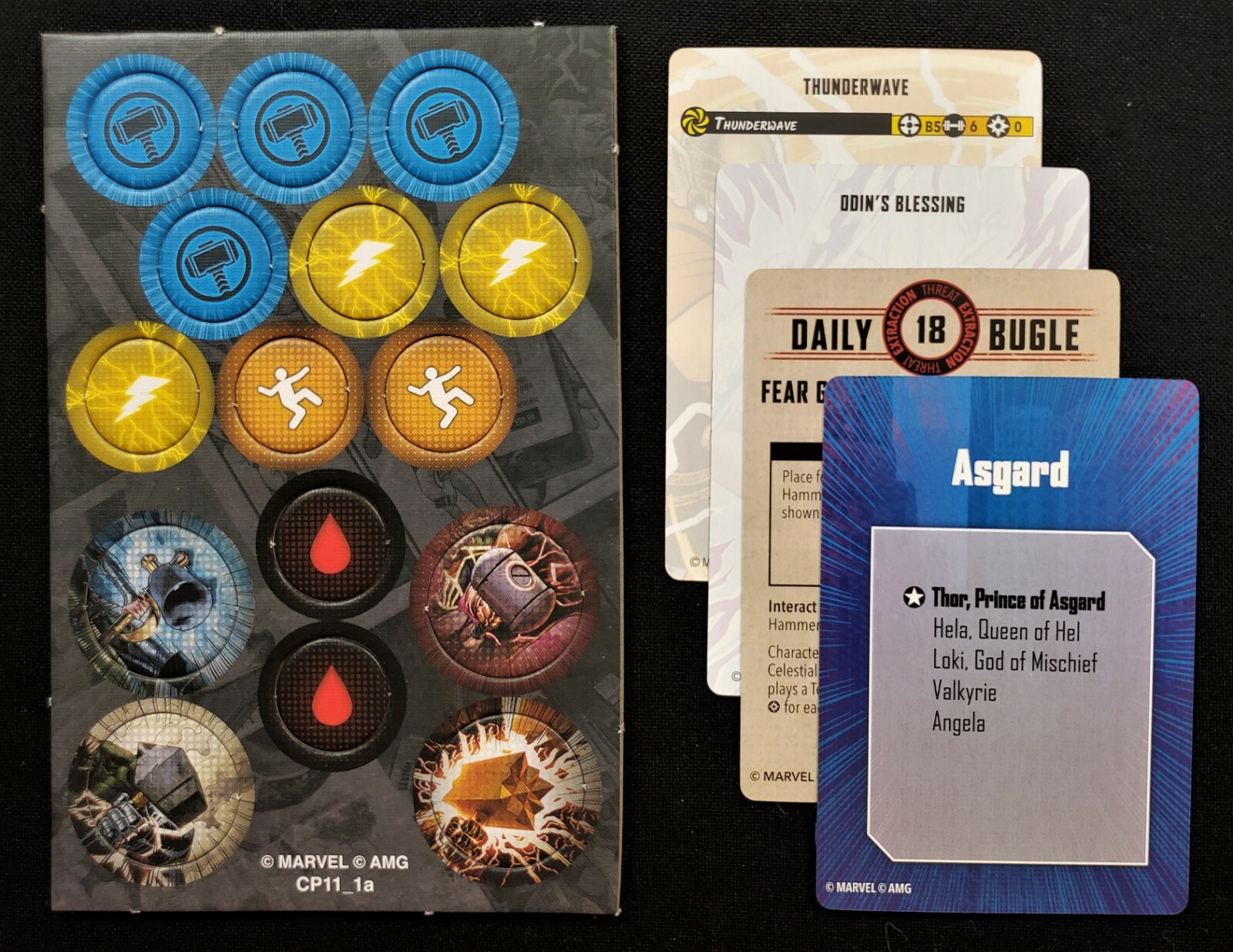 Marvel Crisis Protocol Thor and Valkyrie ONLY Tactics Cards, Tokens NO MINIS