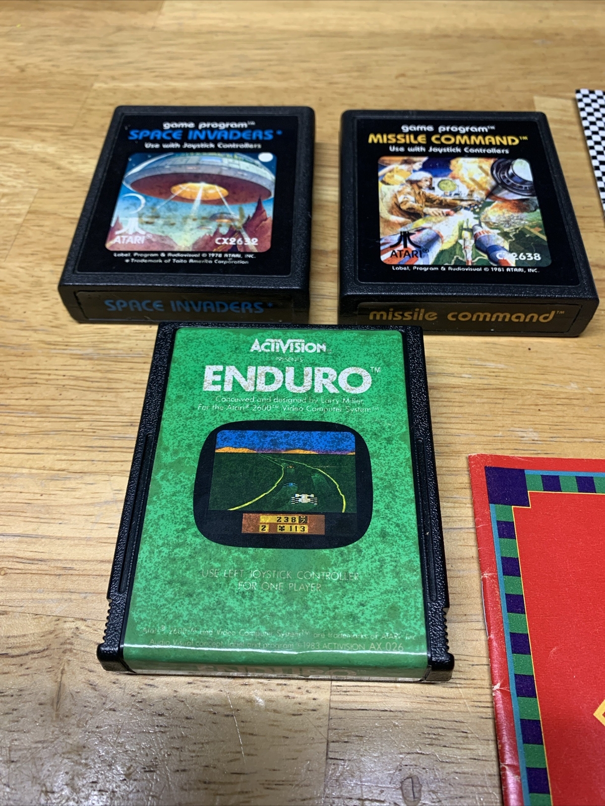 3 Atari 2600 Video Game Cartridges Lot Enduro Space Invaders Missile Command