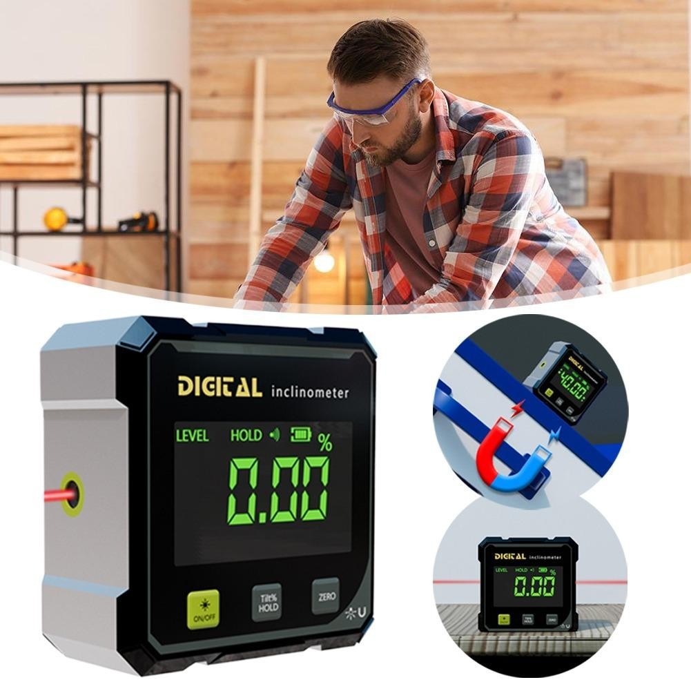 4-Sided Magnetic Digital Angle Finder 360° LCD Laser Protractor Gauge