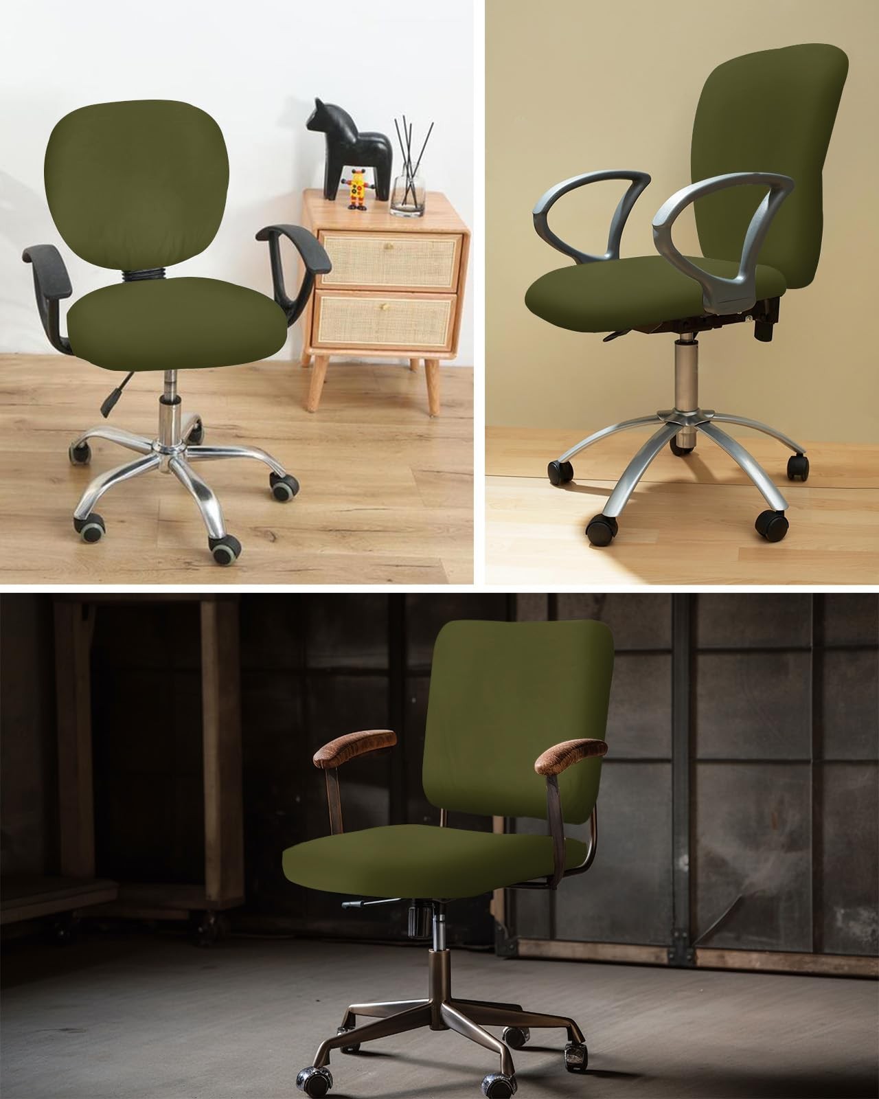 Office Chair Covers Stretchable Solid Color Dark Olive Green Split Computer D...