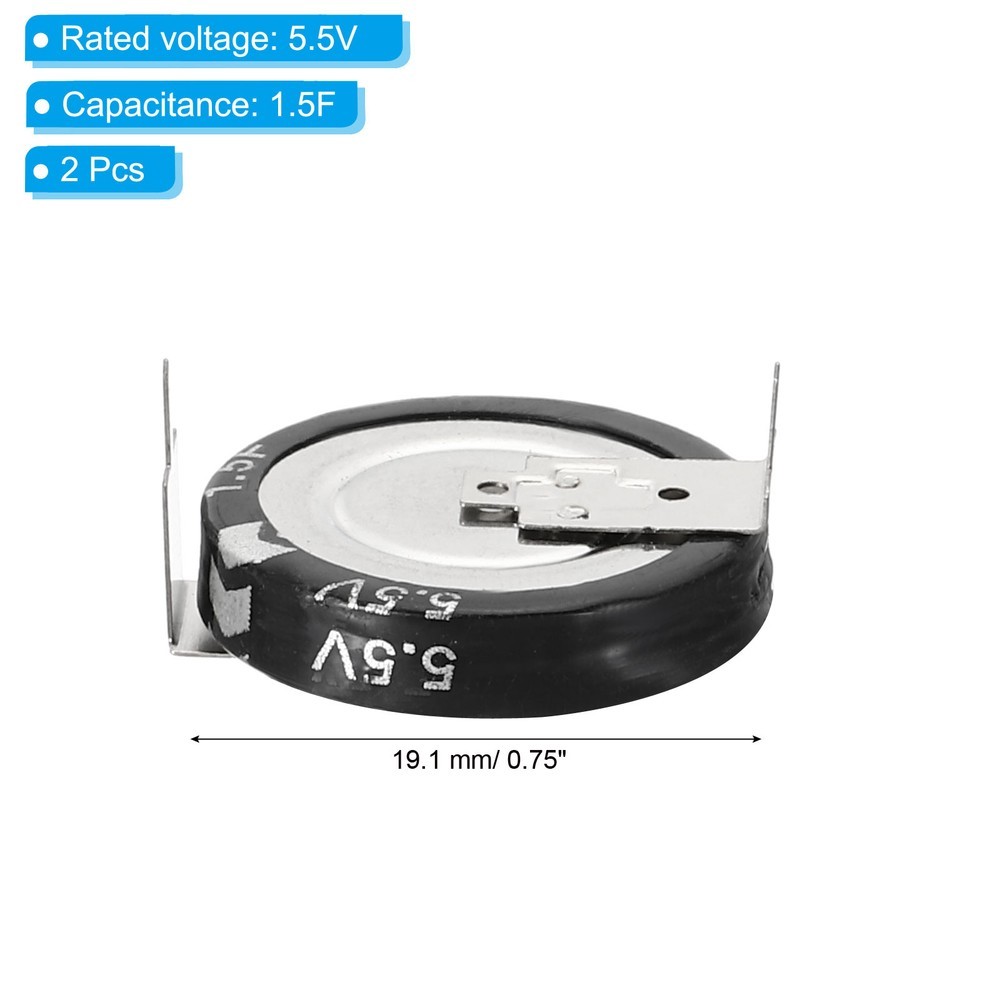 2 Pcs 5.5V Super Capacitors, 1.5F H-Shaped Button Capacitor, Black