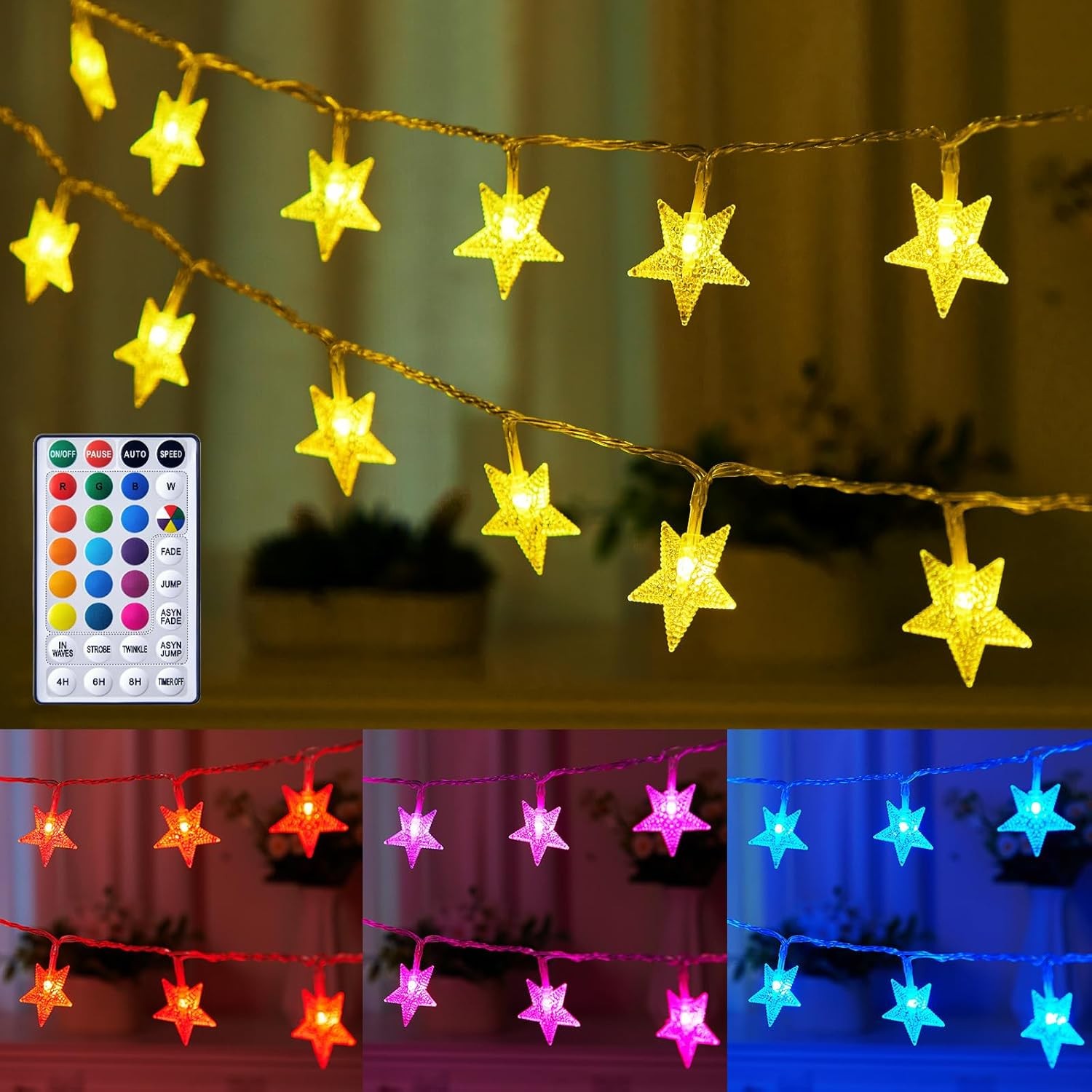 Color Changing Star String Lights 23 ft 50 Ramadan Decorations Star Fairy Lights