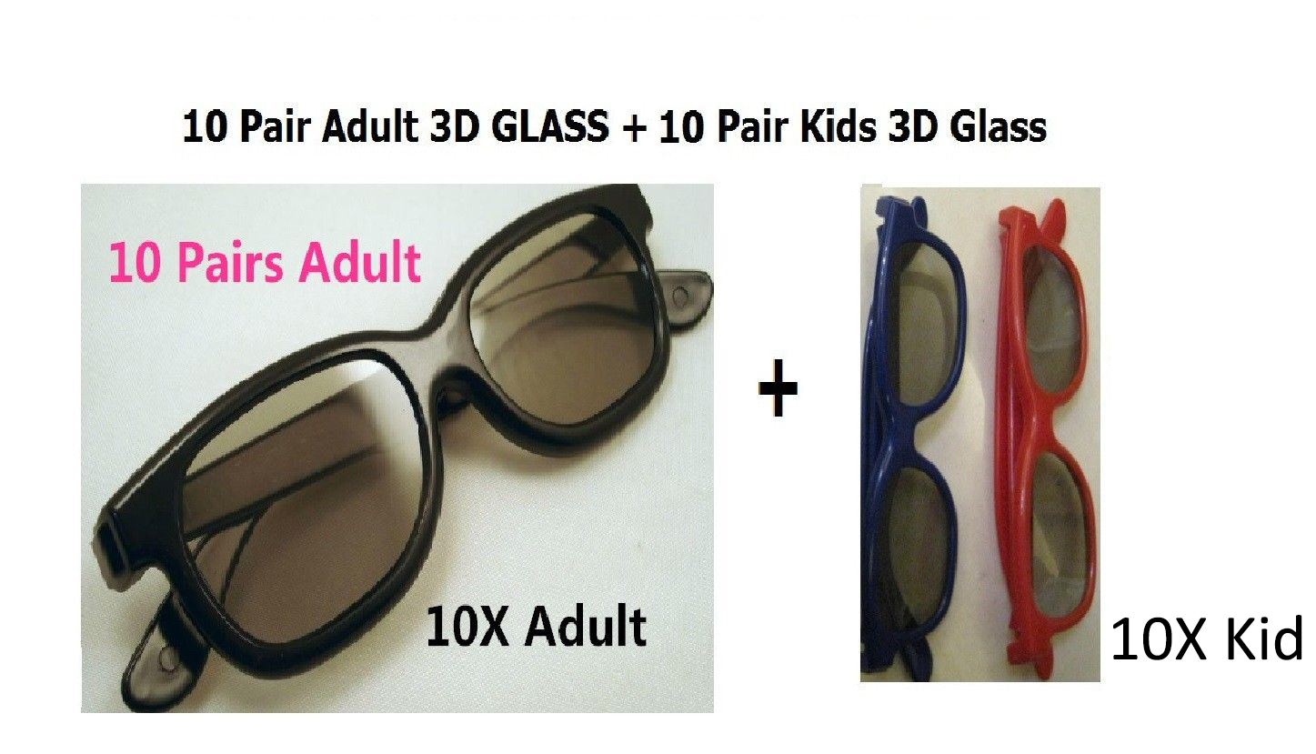 10 Pairs Adult +10Kids(gift)  Passive 3D Glasses work for VIZIO LG Passive 3D TV
