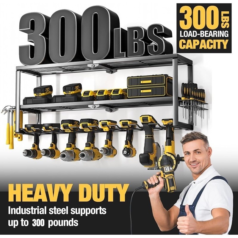 Heavy Duty Tool Rack 3-Tier Power Tool Organizer Wall Storage Easy Installation