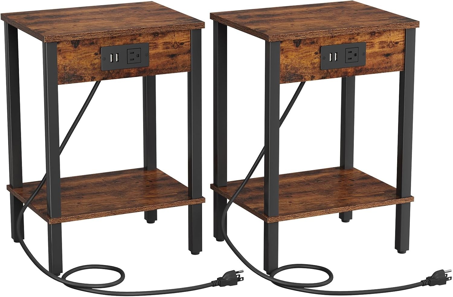 Side Table w/ Charging Station Nightstands End Tables with USB Port Outlets 2PCS