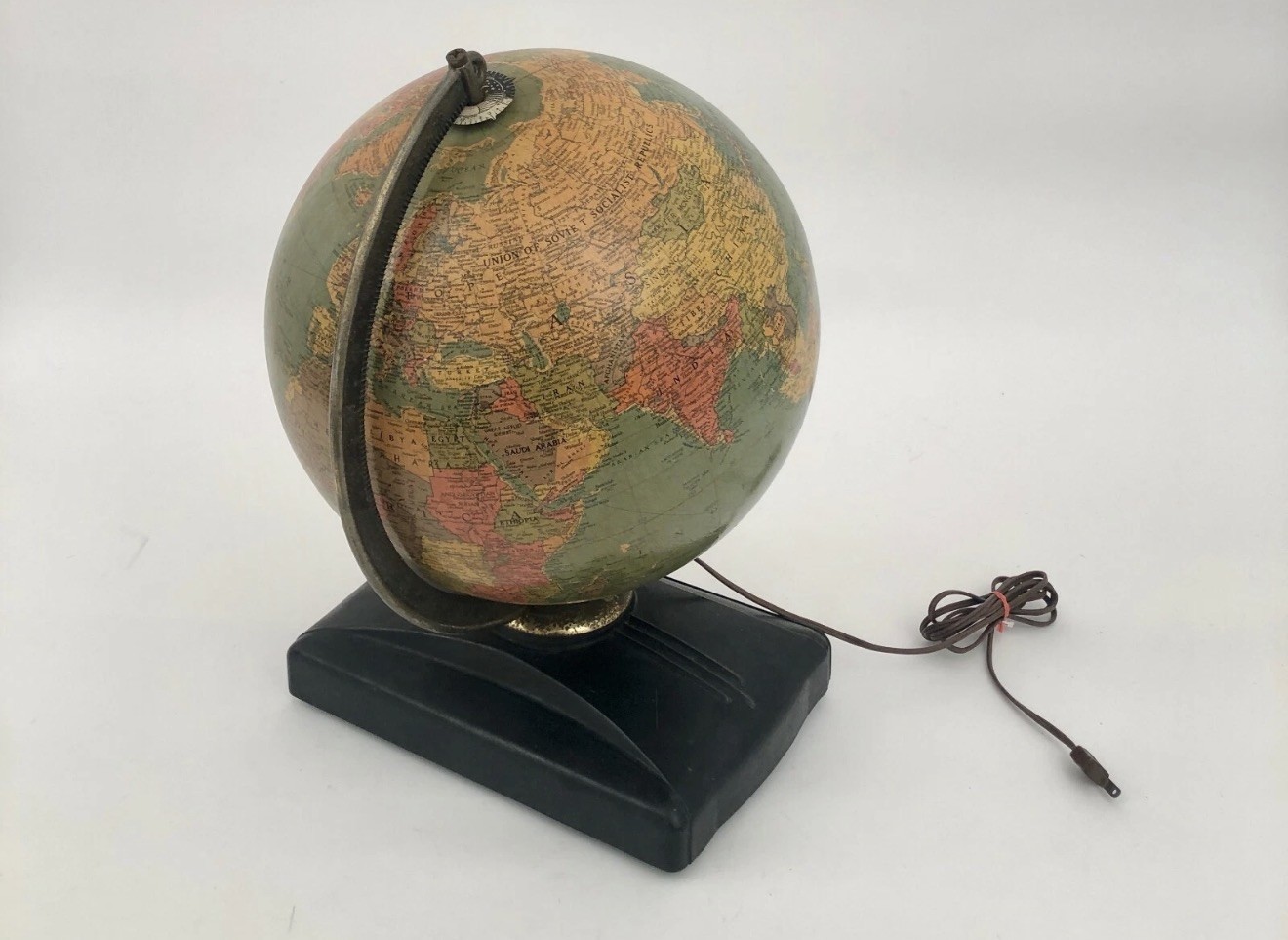 Rand McNally Cosmopolitan Lighted Rotating World Globe Desk Tabletop Map