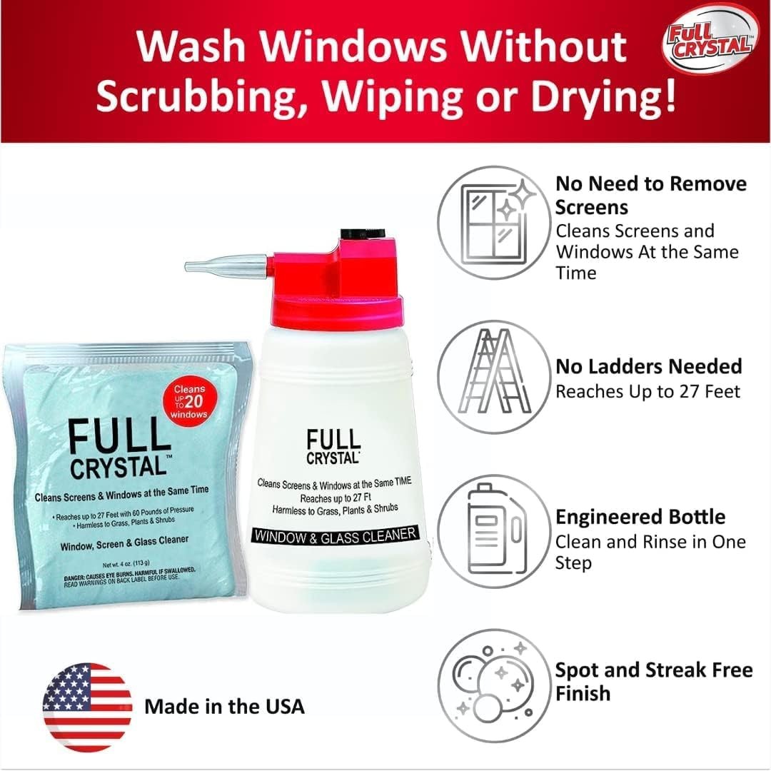 Refill Kit – 1 lb Crystal Exterior Window Cleaner for Glass and Screens, Equi...