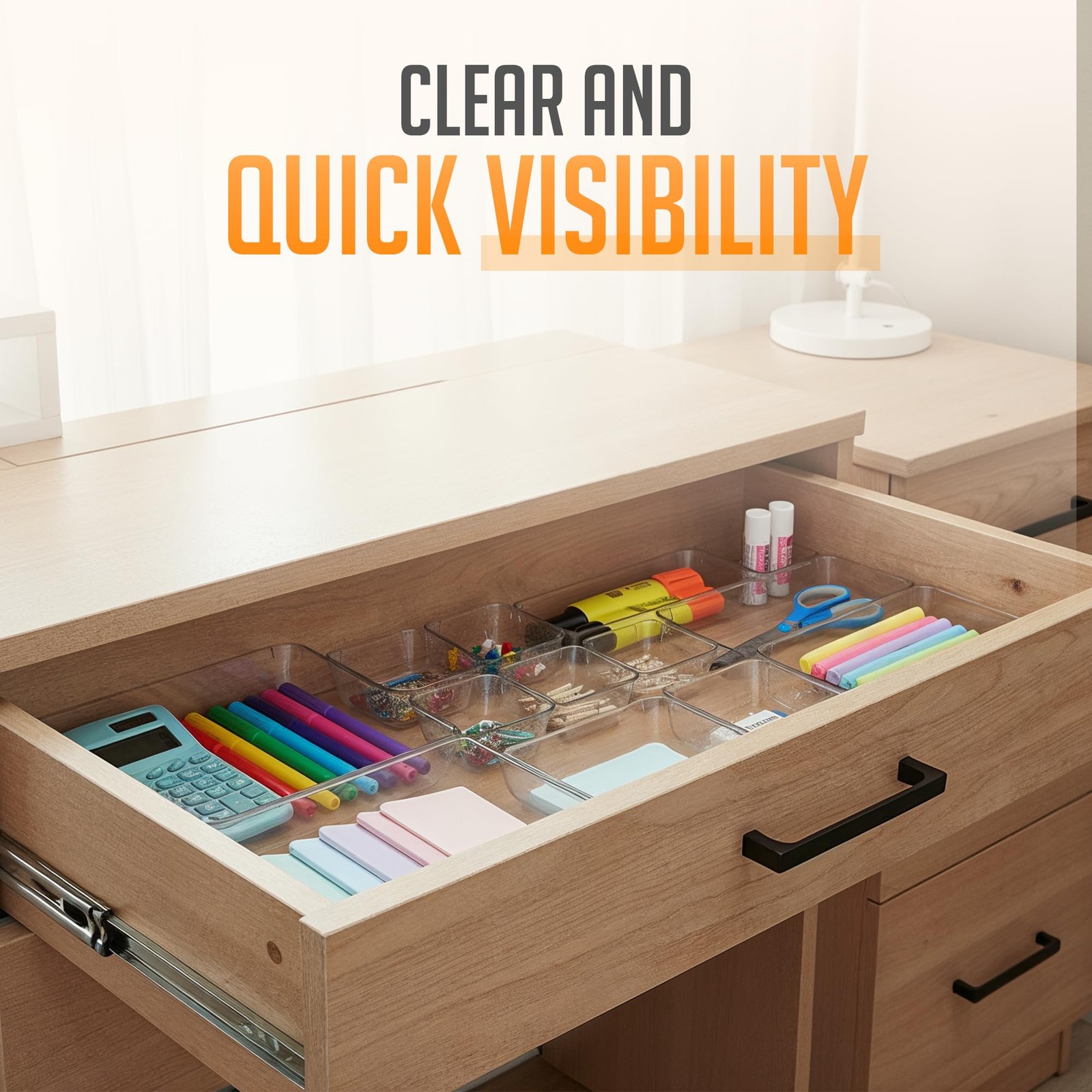 Clear Drawer Organizers Set 25 PCS – Plastic Storage Bins for Desk, Kitchen, ...