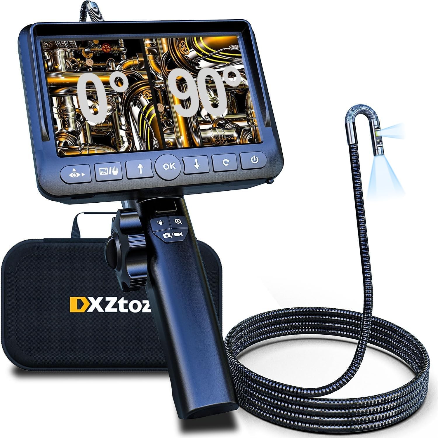 Dual-Lens Articulating Borescope with Light, 5-inch Engine Endoscope Inspecti...