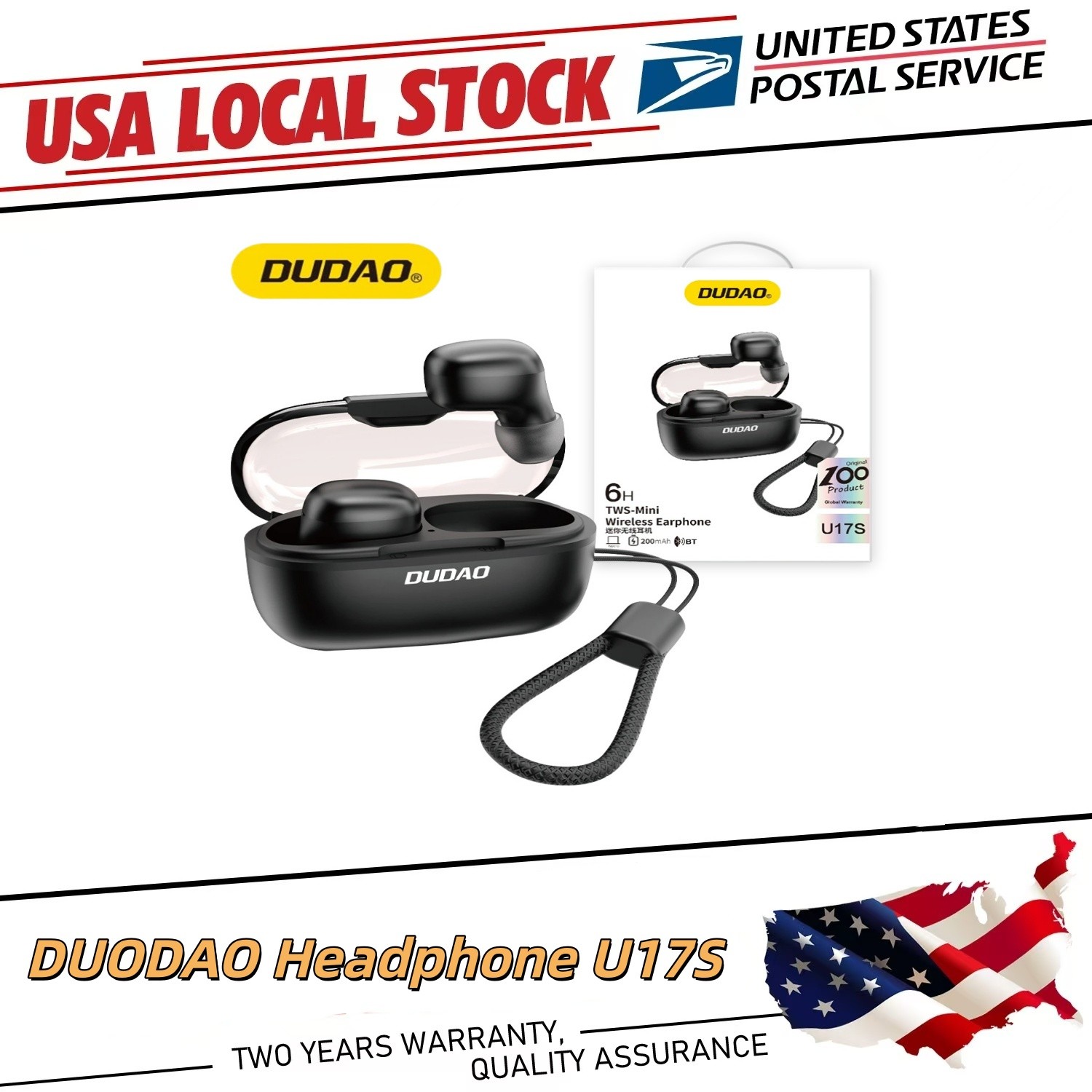DUDAO U17S Sports In-Ear Wireless Earphones Bluetooth Stereo Headphones Black