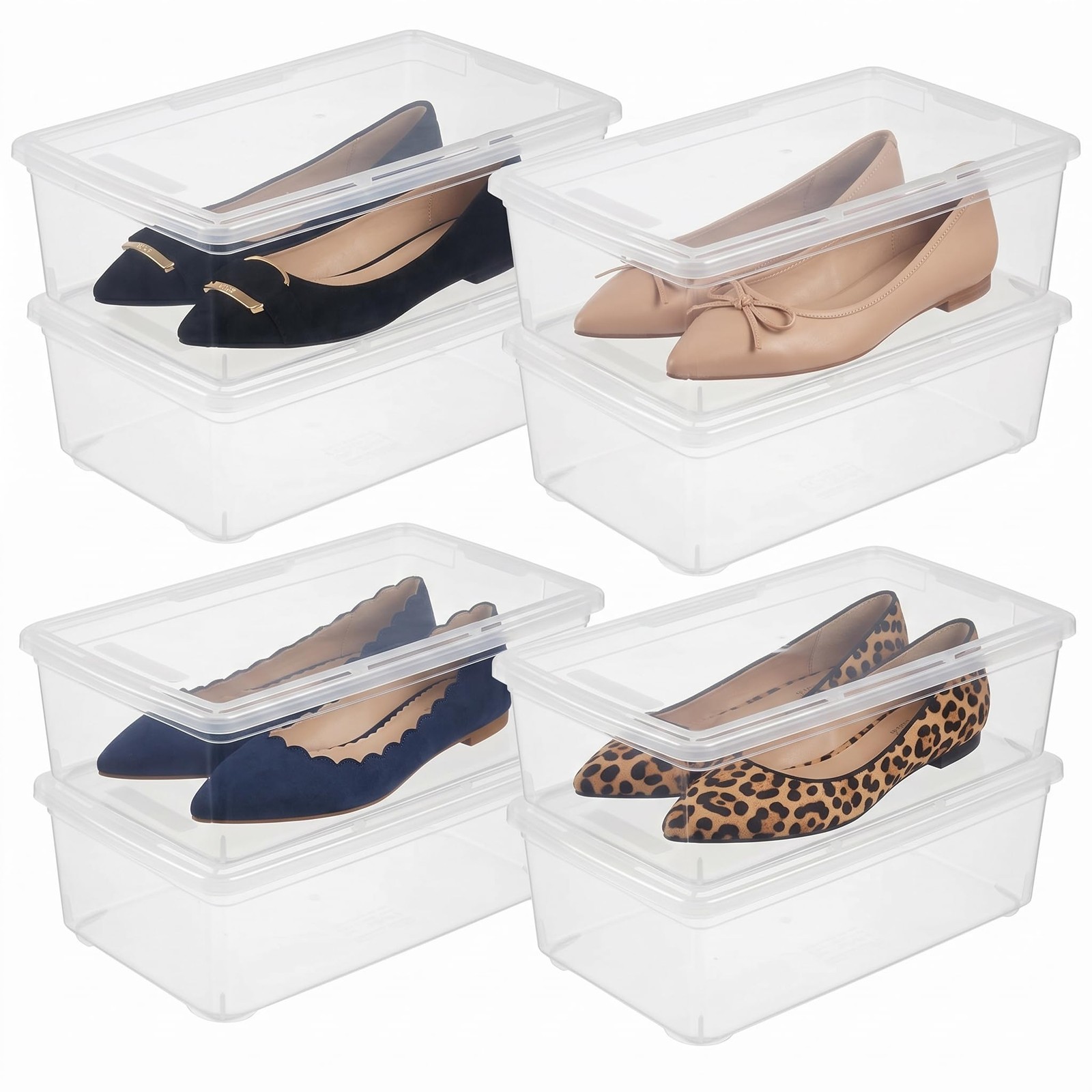 8 Pack 6QT Plastic Storage Bins with Lids, Shoe Boxes (Clear)